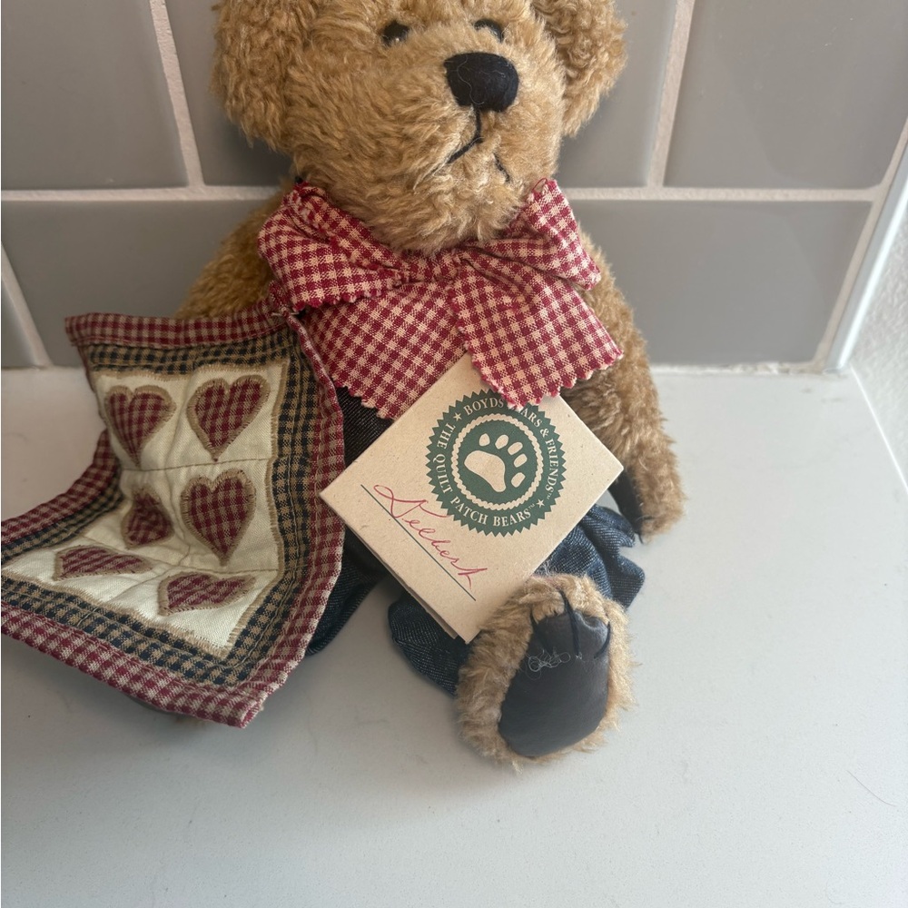 Boyd's Bears Plush Teddy with Red Gingham Bow Vintage 1995-1996 Farm Cottagecore